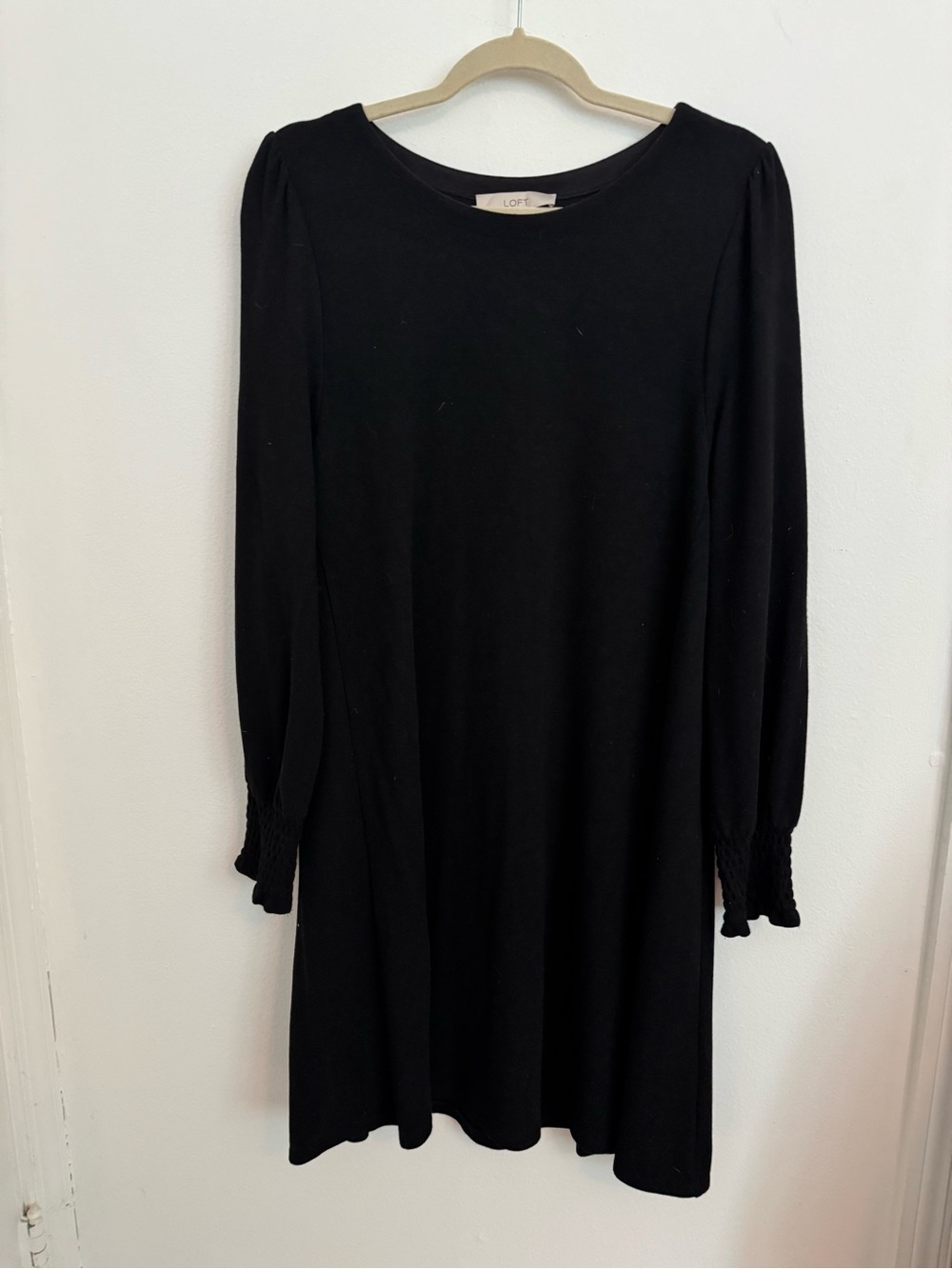 LOFT Black Long Sleeve Knit Swing Dress